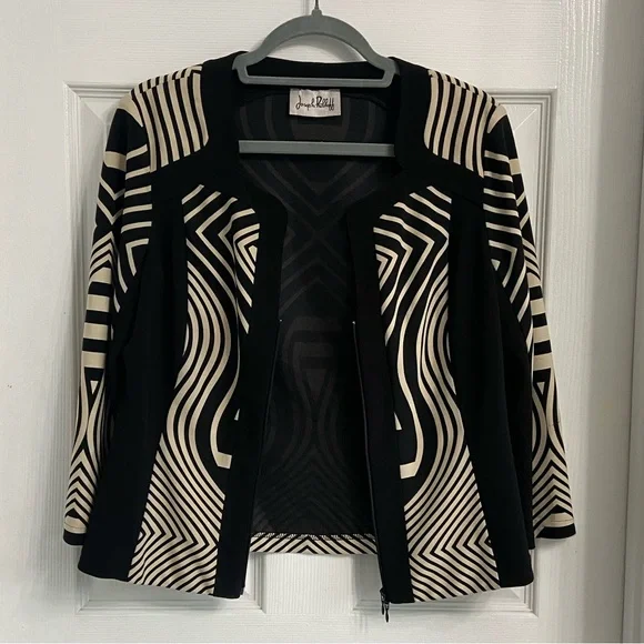 Joseph Ribkoff Full Zip Jacket Black & Tan Abstract Vintage Size Medium - Picture 6 of 6